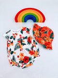 Flower bodysuit with reversible hat