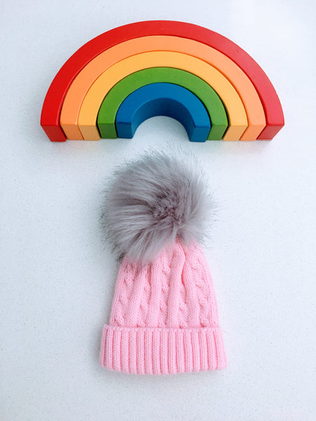 Pink bobble beanie